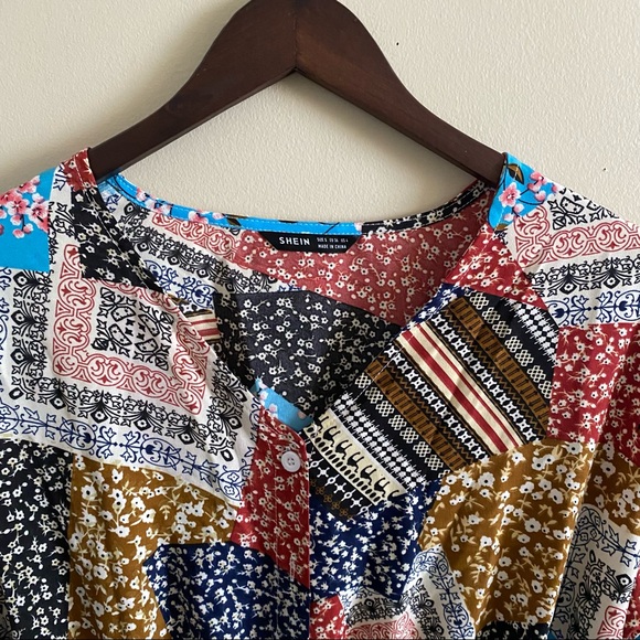SHEIN Ditsy Floral Patchwork Drop Shoulder Romper Size 4 - Picture 6 of 14